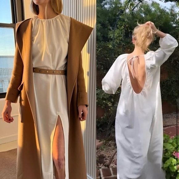 NWT Hill House Simone Maxi Dress XXL Coconut Milk Crepe High Slit Open Back - Picture 3 of 15